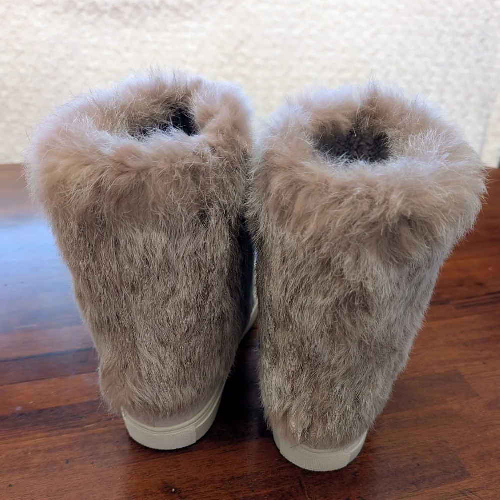 Tory Burch Angelica Tan Rabbit Fur And Suede Tassel Boots - Picture 4 of 5
